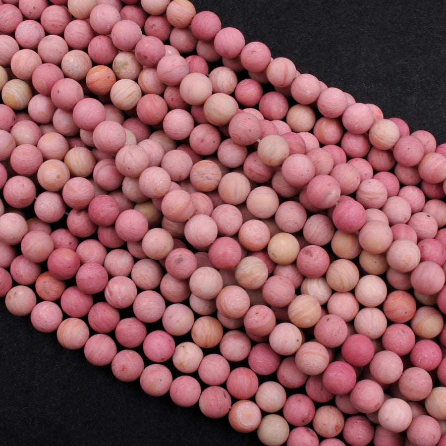 Matte Natural Pink Petrified Rhodonite Beads 4mm 6mm 8mm 10mm Round Beads Earthy Pink Gemstone Beads 15.5" Strand