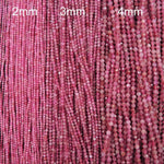 AAA Micro Faceted Natural Pink Tourmaline Faceted 2mm 3mm 4mm 5mm Round Beads Diamond Cut Gemstone 15.5" Strand