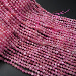 AAA Micro Faceted Natural Pink Tourmaline Faceted 2mm 3mm 4mm 5mm Round Beads Diamond Cut Gemstone 15.5" Strand