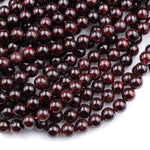 Natural Red Garnet 3mm 4mm 6mm 8mm 10mm 12mm 14mm Round Beads Superior AA Grade 15.5" Strand