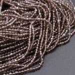 Faceted Natural Smoky Quartz  2mm 3mm 4mm Round Beads Micro Laser Diamond Cut Real Genuine Natural Gemstone 15.5" Strand