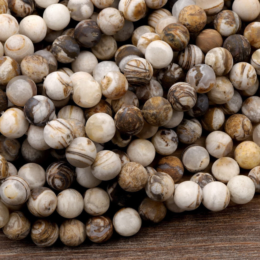 Matte Natural Petrified Wooden Opal Beads 4mm 6mm 8mm 10mm 12mm Round Beads Earthy Beige Brown Yellow Gray Natural Stone 15.5" Strand