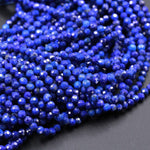 AAA Micro Faceted Natural Blue Lapis Lazuli Round Beads 2mm 3mm 4mm Diamond Cut Gemstone 15.5" Strand