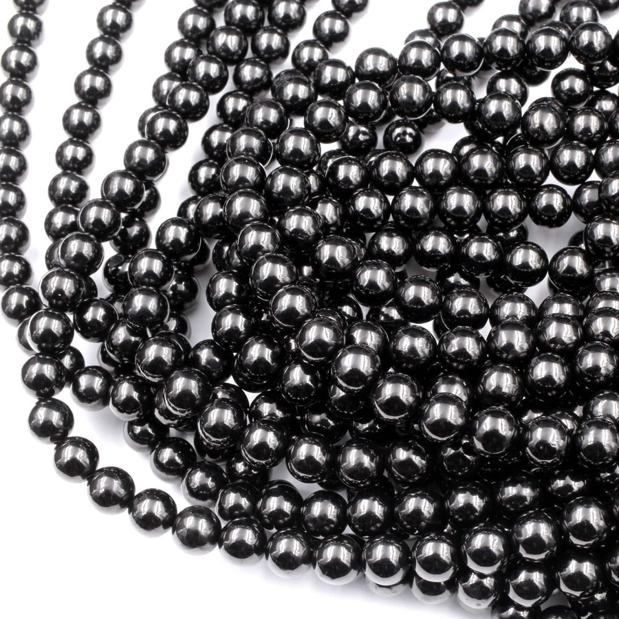 Genuine Real Natural Jet 4mm 6mm 8mm 10mm 12mm Round Beads AAA Quality Natural Black Gemstones 15.5" Strand