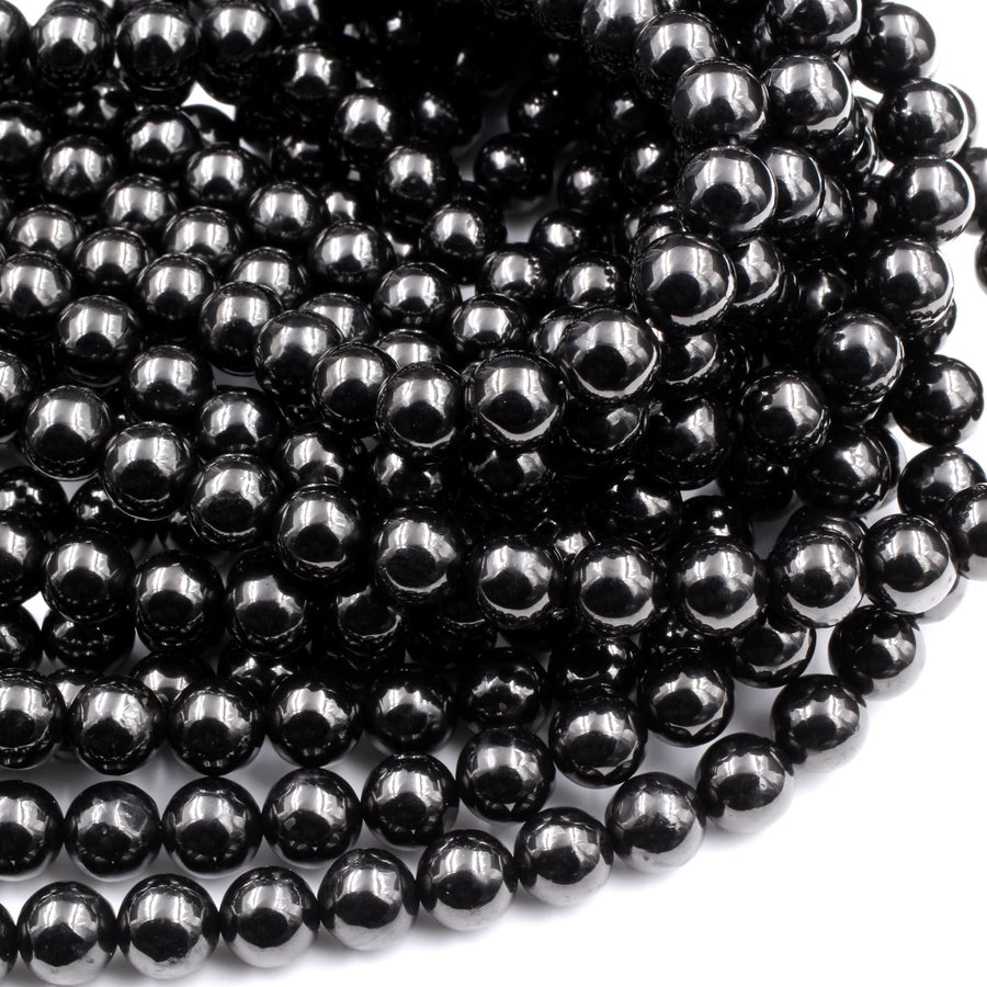 Genuine Real Natural Jet 4mm 6mm 8mm 10mm 12mm Round Beads AAA Quality Natural Black Gemstones 15.5" Strand