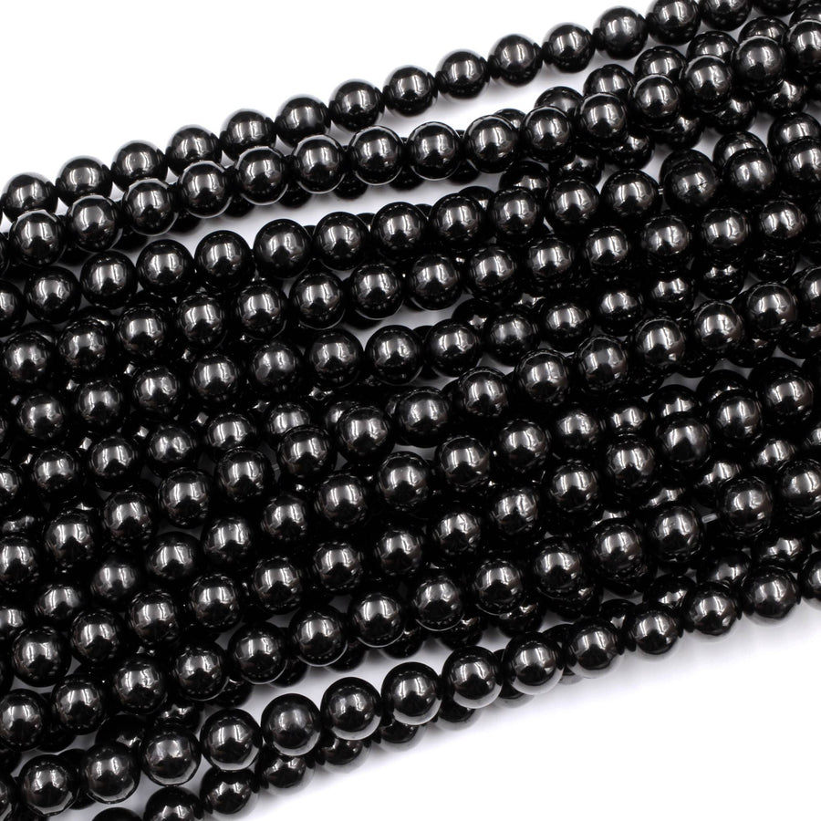 Genuine Real Natural Jet 4mm 6mm 8mm 10mm 12mm Round Beads AAA Quality Natural Black Gemstones 15.5" Strand