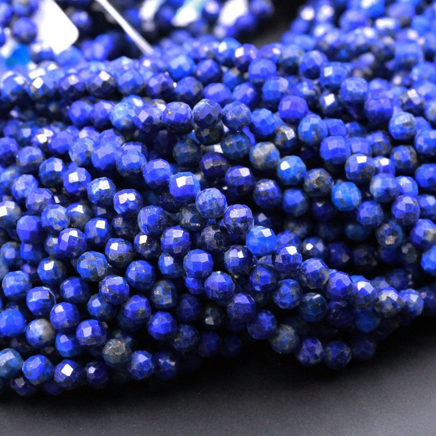 Micro Faceted Natural Blue Lapis 2mm 3mm 4mm 5mm 6mm Round Beads 15.5" Strand