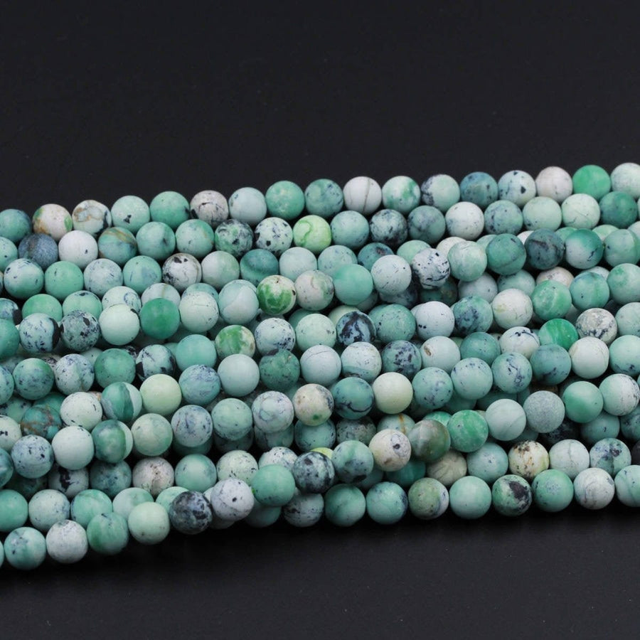 Matte Natural African Green Chrysoprase 6mm 8mm 10mm Round Beads 15.5" Strand