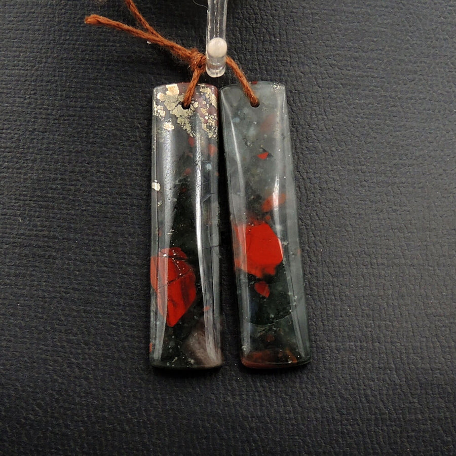 Drilled Gemstone Earring Pair Natural African Bloodstone Matched Pair Long Rectangle Earring Beads