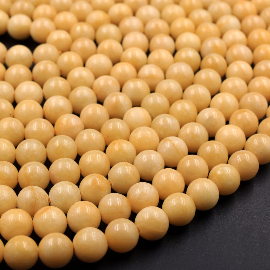From Burma Stunning Natural Burmese Yellow Jade Round Beads 8mm 10mm 15.5" Strand