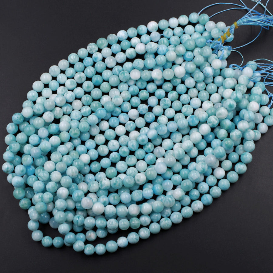 AAA Natural Blue Larimar 6mm 7mm 8mm 9mm 10mm 12mm 14mm Smooth Round Beads Real Genuine Larimar Gemstone Beads 15.5" Strand