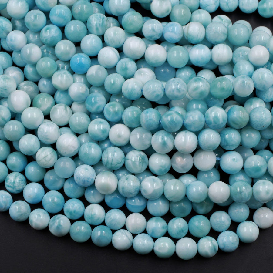 AAA Natural Blue Larimar 6mm 7mm 8mm 9mm 10mm 12mm 14mm Smooth Round Beads Real Genuine Larimar Gemstone Beads 15.5" Strand