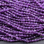 AAA Faceted Natural Amethyst 2mm 3mm 4mm 5mm 6mm Round Beads Micro Faceted Genuine Purple Amethyst Gemstone 15.5" Strand