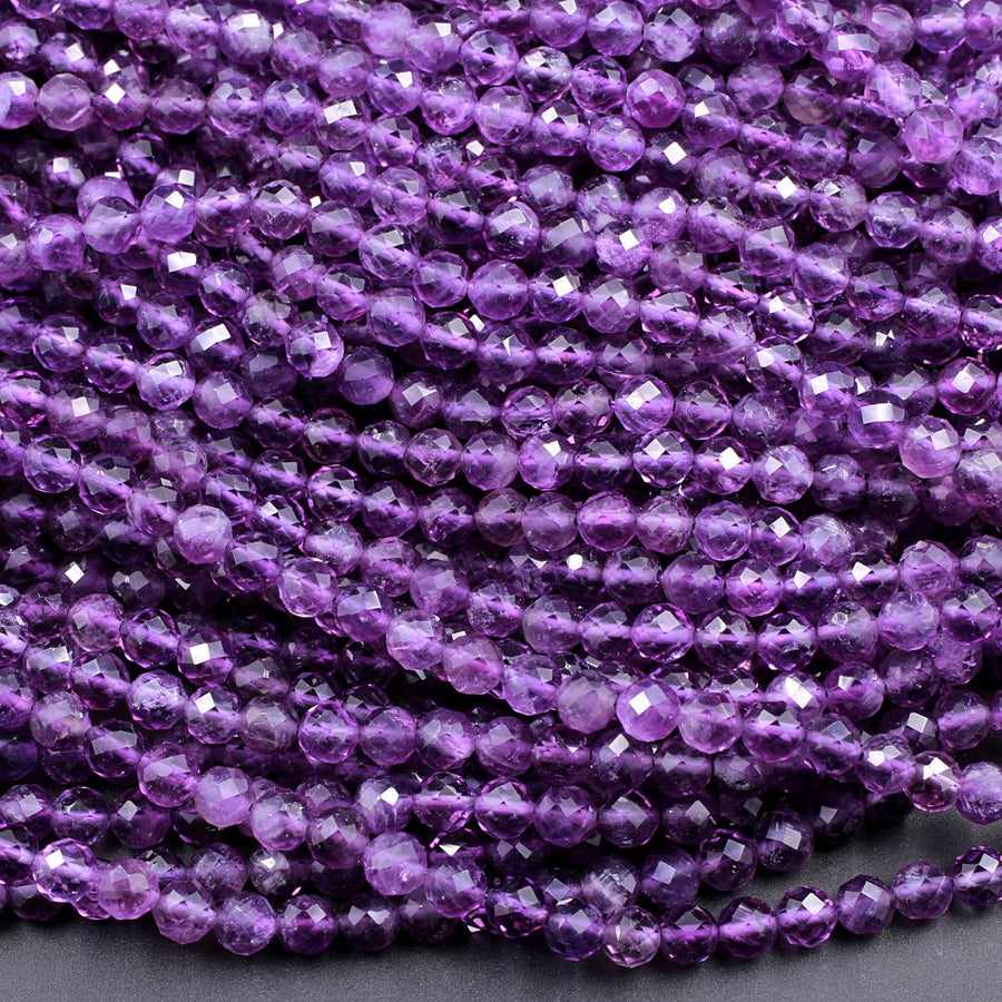 AAA Faceted Natural Amethyst 2mm 3mm 4mm 5mm 6mm Round Beads Micro Faceted Genuine Purple Amethyst Gemstone 15.5" Strand