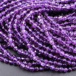 AAA Faceted Natural Amethyst 2mm 3mm 4mm 5mm 6mm Round Beads Micro Faceted Genuine Purple Amethyst Gemstone 15.5" Strand