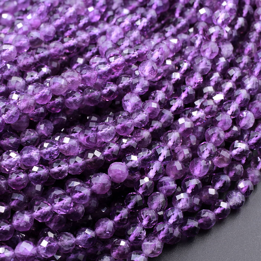 AAA Faceted Natural Amethyst 2mm 3mm 4mm 5mm 6mm Round Beads Micro Faceted Genuine Purple Amethyst Gemstone 15.5" Strand