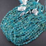 Raw Rough Apatite Freeform Beads Nuggets 6mm 8mm Extra Gemmy Translucent Teal Green Blue Gemstone Hand Hammered Beads  15.5" Strand
