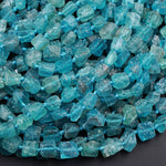 Raw Rough Apatite Freeform Beads Nuggets 6mm 8mm Extra Gemmy Translucent Teal Green Blue Gemstone Hand Hammered Beads  15.5" Strand