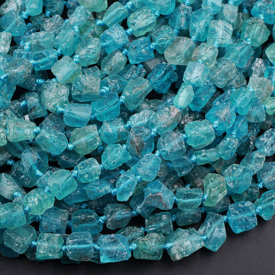 Raw Rough Apatite Freeform Beads Nuggets 6mm 8mm Extra Gemmy Translucent Teal Green Blue Gemstone Hand Hammered Beads  15.5" Strand
