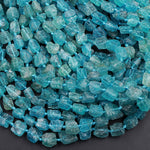Raw Rough Apatite Freeform Beads Nuggets 6mm 8mm Extra Gemmy Translucent Teal Green Blue Gemstone Hand Hammered Beads  15.5" Strand