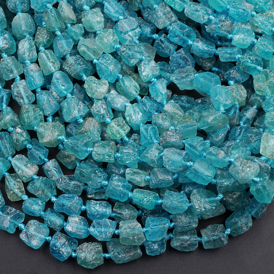 Raw Rough Apatite Freeform Beads Nuggets 6mm 8mm Extra Gemmy Translucent Teal Green Blue Gemstone Hand Hammered Beads  15.5" Strand