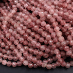 Faceted Natural Strawberry Quartz Faceted 3mm 6mm Round Beads 15.5" Strand