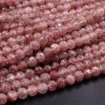 Faceted Natural Strawberry Quartz Faceted 3mm 6mm Round Beads 15.5" Strand