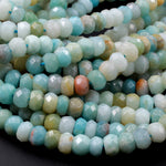 Natural Amazonite Faceted Rondelle Beads 8mm 10mm High Quality Faceted Multi Color Amazonite Blue Green Yellow Gemstone 15.5" Strand