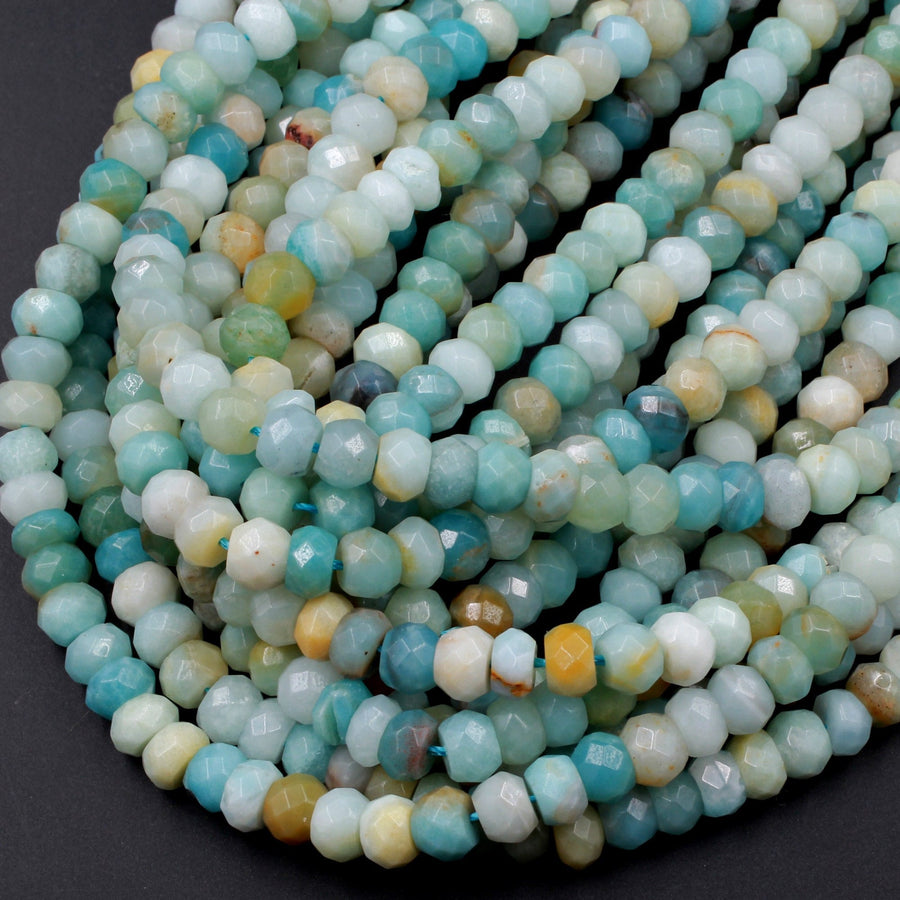 Natural Amazonite Faceted Rondelle Beads 8mm 10mm High Quality Faceted Multi Color Amazonite Blue Green Yellow Gemstone 15.5" Strand