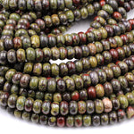 Natural Dragon Blood Jasper Rondelle 6x4mm 8x5mm Beads Polished Earthy Red Green Stone 15.5" Strand