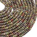 Natural Dragon Blood Jasper Rondelle 6x4mm 8x5mm Beads Polished Earthy Red Green Stone 15.5" Strand
