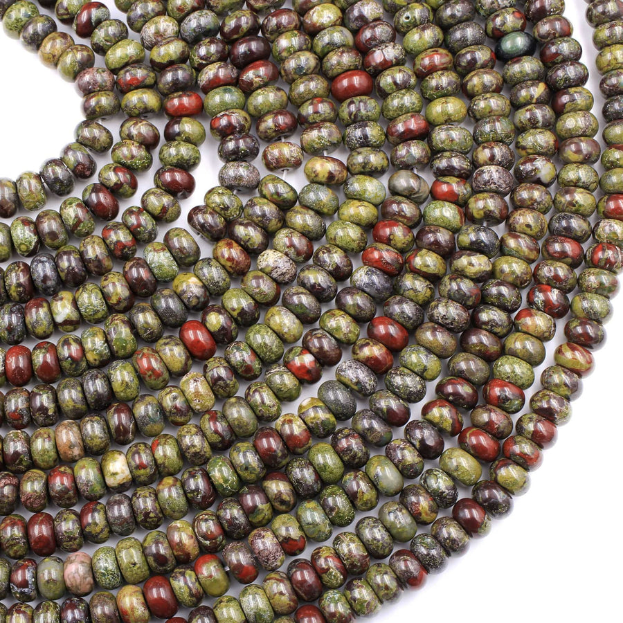 Natural Dragon Blood Jasper Rondelle 6x4mm 8x5mm Beads Polished Earthy Red Green Stone 15.5" Strand