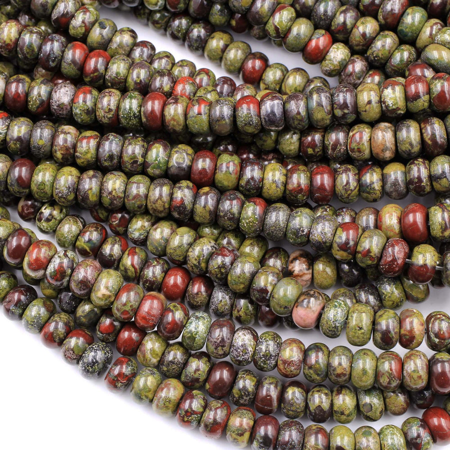 Natural Dragon Blood Jasper Rondelle 6x4mm 8x5mm Beads Polished Earthy Red Green Stone 15.5" Strand