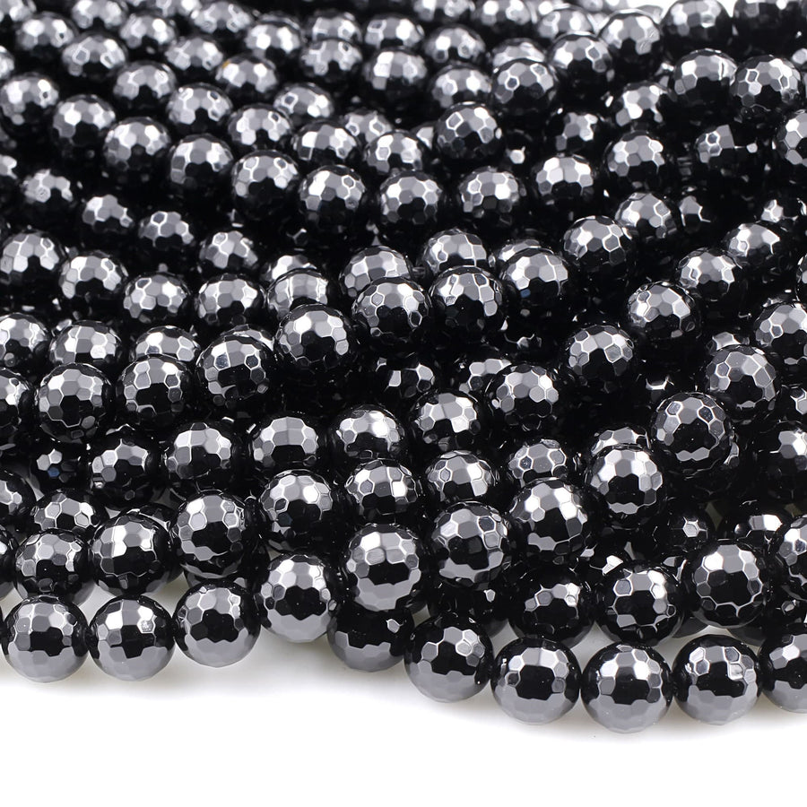 AAA Faceted Natural Black Onyx Beads 2mm 3mm 4mm 6mm 8mm 10mm 12mm 18mm Round Beads High Quality Natural Black Gemstone 15.5" Strand