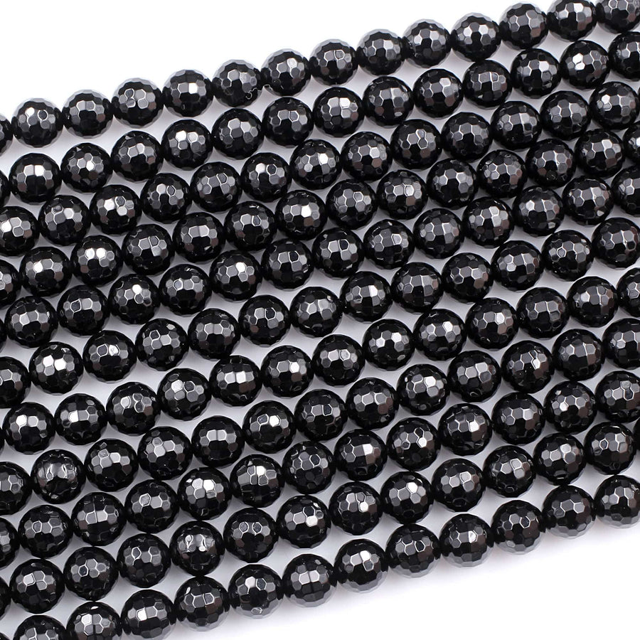 AAA Faceted Natural Black Onyx Beads 2mm 3mm 4mm 6mm 8mm 10mm 12mm 18mm Round Beads High Quality Natural Black Gemstone 15.5" Strand
