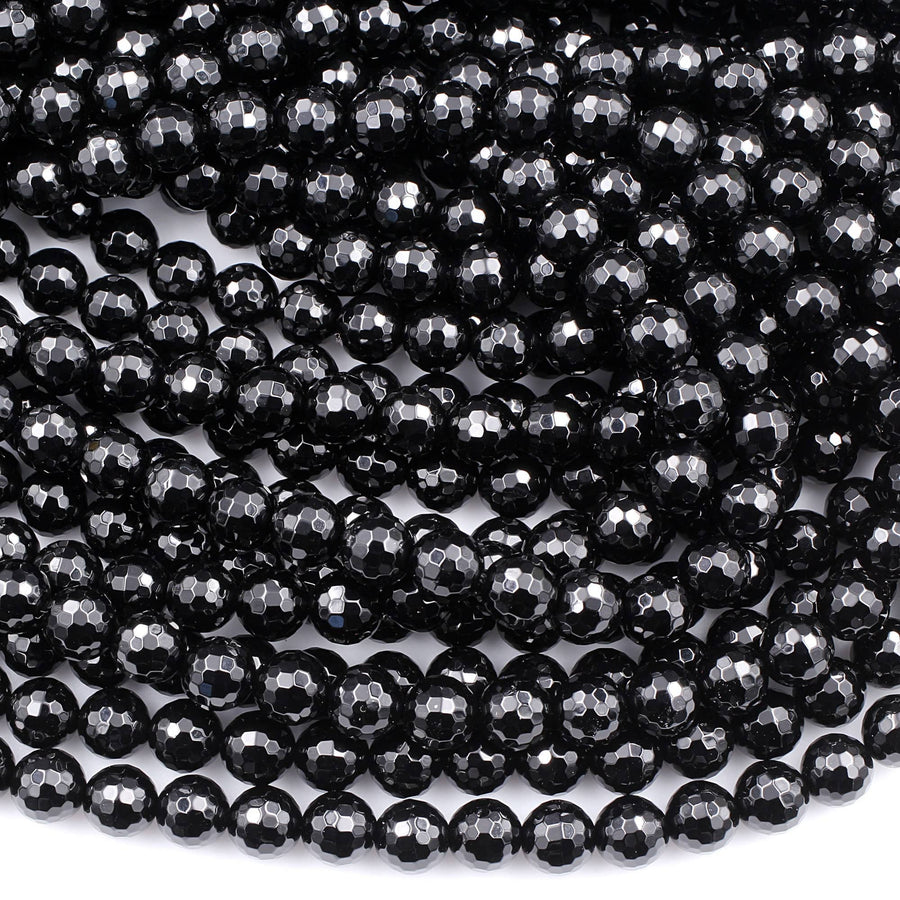 AAA Faceted Natural Black Onyx Beads 2mm 3mm 4mm 6mm 8mm 10mm 12mm 18mm Round Beads High Quality Natural Black Gemstone 15.5" Strand