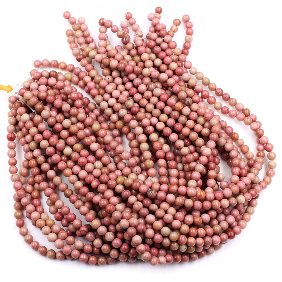 Natural Pink Petrified Rhodonite Beads 4mm 6mm 8mm 10mm Round Earthy Pink Gemstone Beads 15.5" Strand