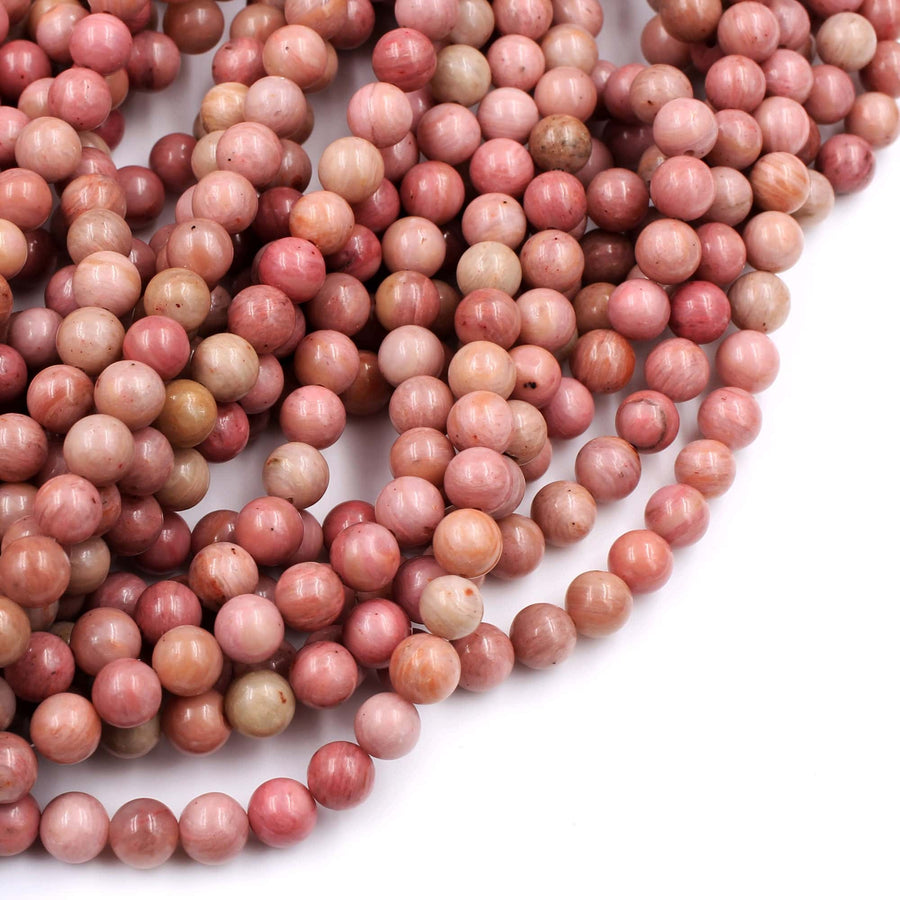 Natural Pink Petrified Rhodonite Beads 4mm 6mm 8mm 10mm Round Earthy Pink Gemstone Beads 15.5" Strand
