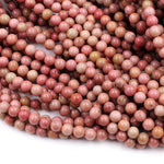 Natural Pink Petrified Rhodonite Beads 4mm 6mm 8mm 10mm Round Earthy Pink Gemstone Beads 15.5" Strand
