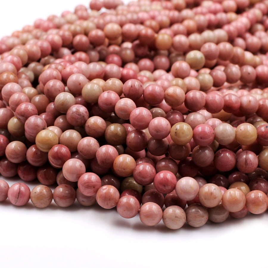 Natural Pink Petrified Rhodonite Beads 4mm 6mm 8mm 10mm Round Earthy Pink Gemstone Beads 15.5" Strand