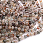 Multicolor Natural Brown Amber Forest Green Thousand Layer Rutile Quartz 7mm 8mm Round Beads 15.5" Strand
