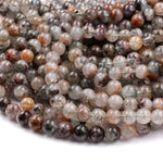 Multicolor Natural Brown Amber Forest Green Thousand Layer Rutile Quartz 7mm 8mm Round Beads 15.5" Strand