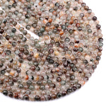 Multicolor Natural Brown Amber Forest Green Thousand Layer Rutile Quartz 7mm 8mm Round Beads 15.5" Strand