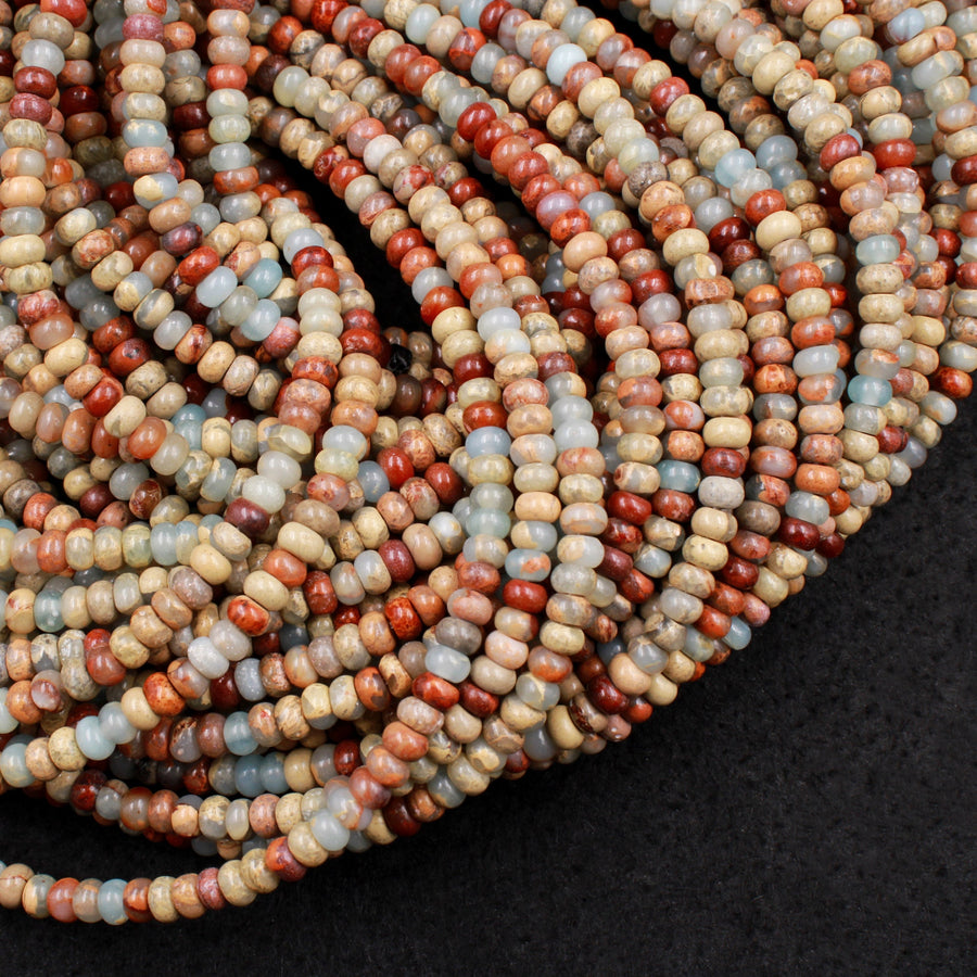 Genuine Natural Snake Skin Jasper Plain Polished Rondelle 4mm 8mm Beads Earthy Blue Rusty Red Brown Tan Stone Aka African Opal 15.5" Strand