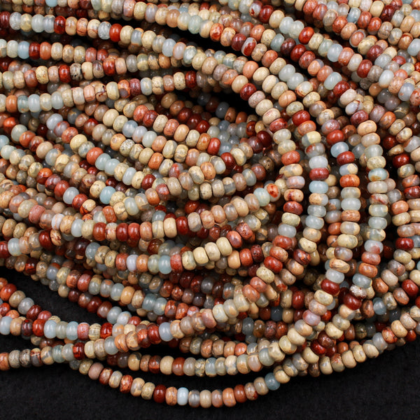 Genuine Natural Snake Skin Jasper Plain Polished Rondelle 4mm 8mm Beads Earthy Blue Rusty Red Brown Tan Stone Aka African Opal 15.5" Strand