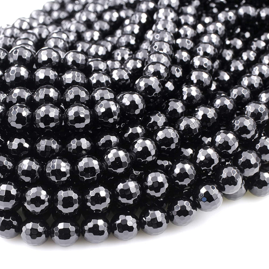 AAA Faceted Natural Black Onyx Beads 2mm 3mm 4mm 6mm 8mm 10mm 12mm 18mm Round Beads High Quality Natural Black Gemstone 15.5" Strand