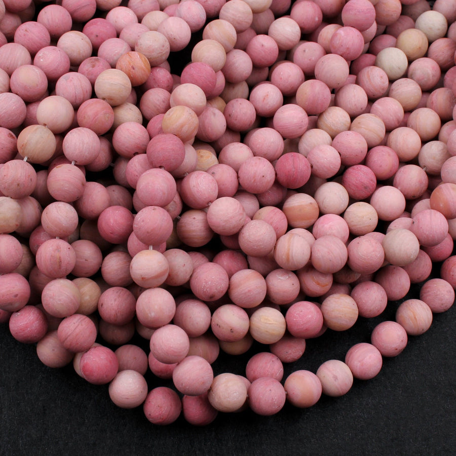 Matte Natural Pink Petrified Rhodonite Beads 4mm 6mm 8mm 10mm Round Beads Earthy Pink Gemstone Beads 15.5" Strand