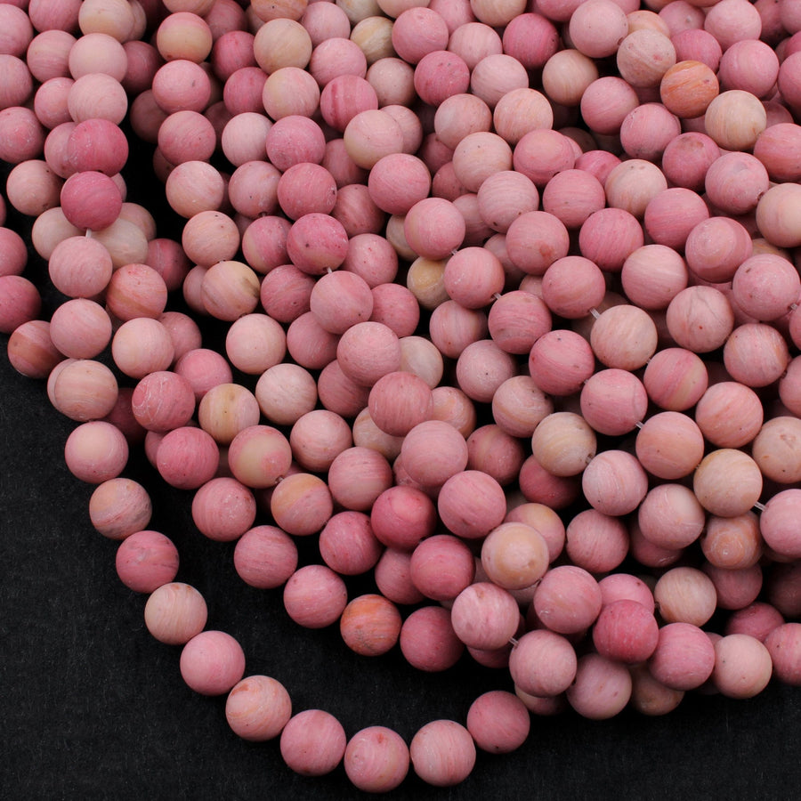 Matte Natural Pink Petrified Rhodonite Beads 4mm 6mm 8mm 10mm Round Beads Earthy Pink Gemstone Beads 15.5" Strand