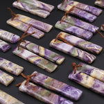 Drilled Natural Petrified Purple Fluorite Earring Pair Long Rectangle Cabochon Cab Pair Matched Earrings Beads Stone