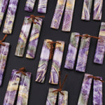 Drilled Natural Petrified Purple Fluorite Earring Pair Long Rectangle Cabochon Cab Pair Matched Earrings Beads Stone